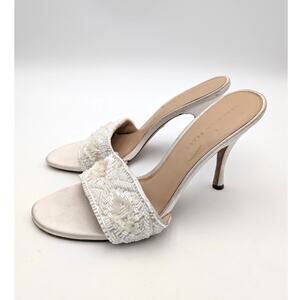 Veronica Beard Braxton Beaded Mule Sandals Women's Coconut Size US11M EU41